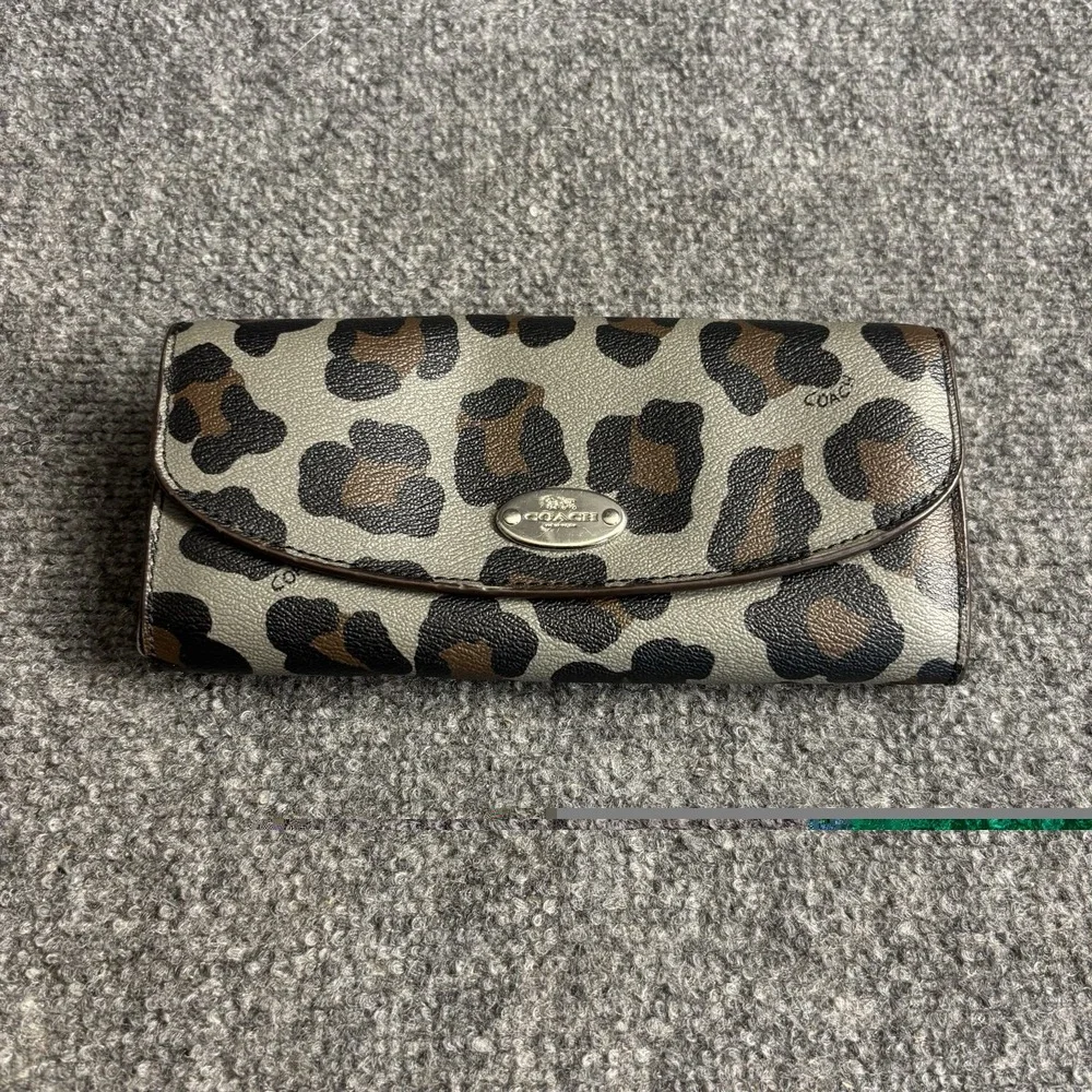 Coach Ocelot Leopard Print Long Envelope Snap Slim Wallet